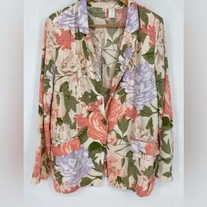 Joie Blazer XL Vintage Floral Print Linen Jacket Cottagecore Costal Greandma